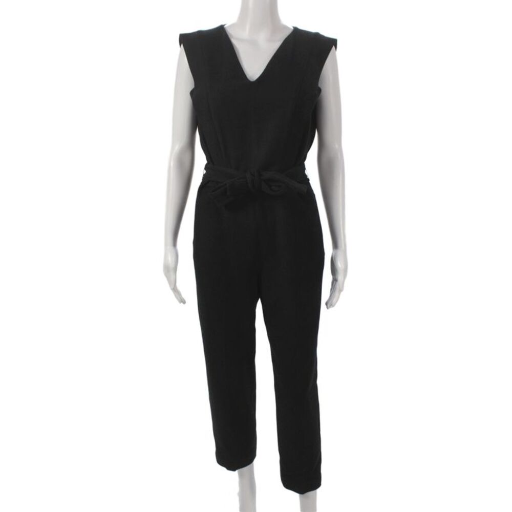 Maje Women Jumpsuit Black V Neck Tie Sleeveless 50% Cotton Minimalist Size 38
